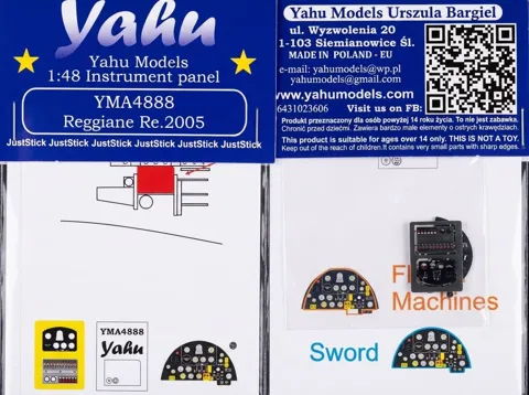 Předbarvená fotoleptová přístrojová deska Yahu Models YMA4888 pro Reggiane Re 2005 v měřítku 1/48