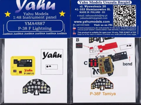 Předbarvená fotoleptová přístrojová deska Yahu Models YMA4887 pro P-38F Lightning v měřítku 1/48