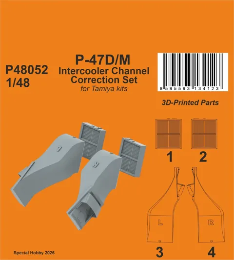 3D tištěný doplněk CMK P48052 korekční set kanálu mezichladiče P-47D/M v měřítku 1/48