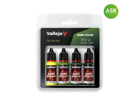 Sada akrylových barev Vallejo Game Color 72391 Ork Skin Set, 4 lahvičky 18 ml