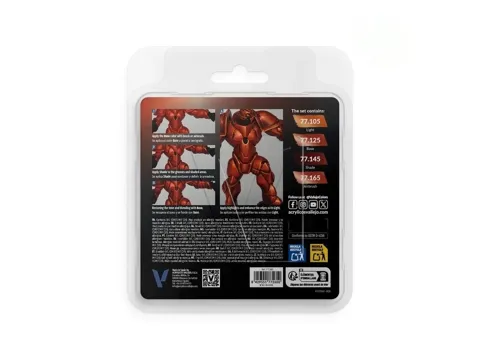 Sada čtyř barev Vallejo True Metallic Metal 77260 Forged Red pro miniatury