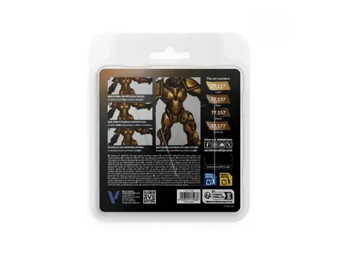 Sada barev Vallejo True Metallic Metal 77268 Arcane Gold se čtyřmi lahvičkami metalické zlaté