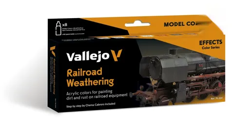 Sada osmi akrylových barev Vallejo Model Color 70264 Railroad Weathering by Chema Cabrero