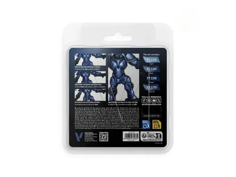 Set akrylových barev Vallejo True Metallic Metal 77263 ultramarínová modrá, 4 lahvičky