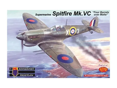 Krabice stavebnice Kovozávody Prostějov KPM0121 Supermarine Spitfire Mk.VC v měřítku 1/72