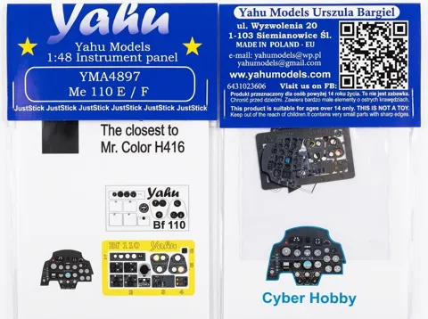 Barevný fotolept Yahu Models YMA4897 – přístrojová deska Me 110 E/F v měřítku 1/48