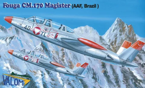 Krabice stavebnice Valom 1/72 Fouga CM.170 Magister, proudový cvičný letoun, varianty Rakousko a Brazílie