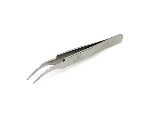 Zahnutá modelářská pinzeta Tamiya 74108 HG Angled Tweezers Round Tip z nerezové oceli, 120 mm
