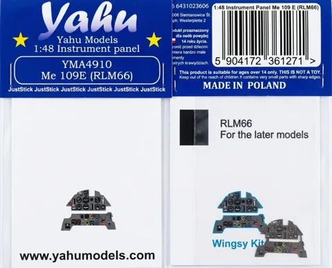 Barevný fotolept Yahu Models YMA4910 – přístrojová deska Me-109E (RLM66) v měřítku 1/48