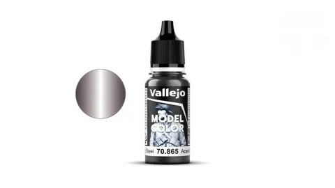 Lahvička akrylové barvy Vallejo Model Color 70865 mastná ocel metalická 18 ml