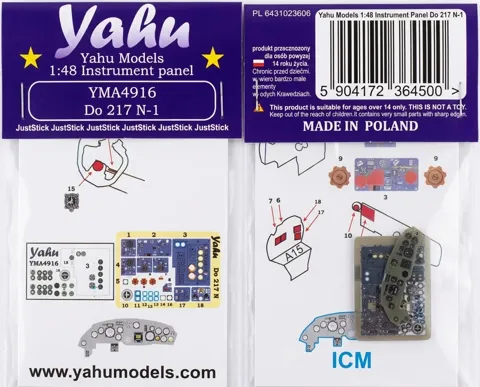 Barevný fotolept Yahu Models YMA4916 – přístrojová deska Do-217N-1 v měřítku 1/48