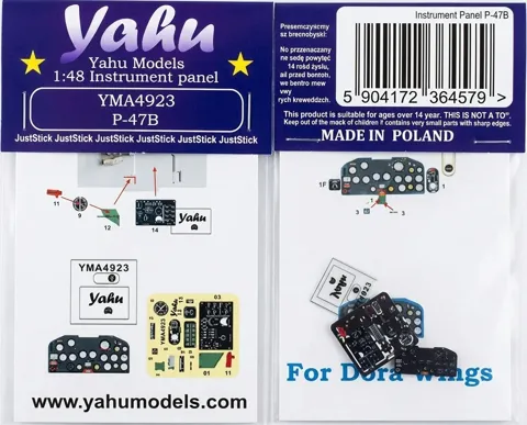 Barevný fotolept Yahu Models YMA4923 – přístrojová deska P-47B v měřítku 1/48