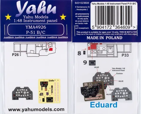 Barevná fotoleptaná přístrojová deska Yahu Models YMA4926 pro P-51 B/C v měřítku 1/48