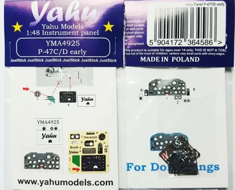 Barevný fotolept přístrojové desky Yahu Models YMA4925 pro P-47 C/D Early v měřítku 1/48