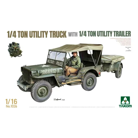 Krabice stavebnice Takom 1026 ¼tunový užitkový vůz s přívěsem v měřítku 1/16