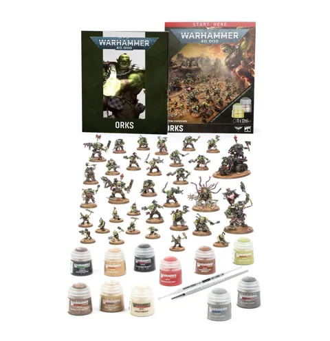 Startovací sada Warhammer 40,000 Getting Started with Orks – miniatury orků, barvy Citadel a štětec