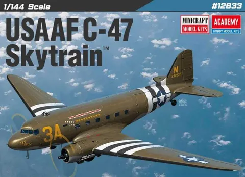 Krabice stavebnice Academy 12633 USAAF C-47 Skytrain v měřítku 1:144