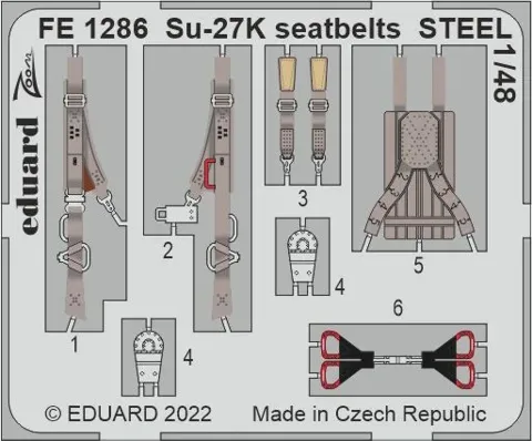 Fotoleptaná sada Eduard FE1286 Su-27K upínací pásy STEEL 1/48 pro stavebnici Minibase