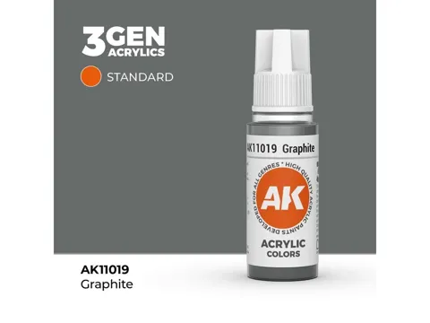 Lahvička akrylové barvy AK Interactive 3GEN AK11019 grafitová Graphite 17 ml