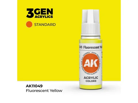 Lahvička akrylové barvy AK Acrylics 3GEN AK11049 fluorescenční žlutá 17 ml