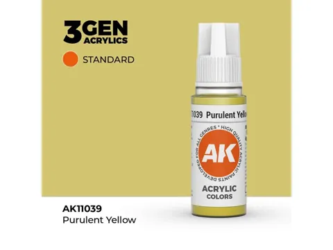 Lahvička akrylové barvy AK Acrylics 3GEN AK11039 hnisavě žlutá Purulent Yellow 17 ml