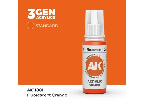 Lahvička akrylové barvy AK Interactive 3GEN AK11081 fluorescenční oranžová 17 ml