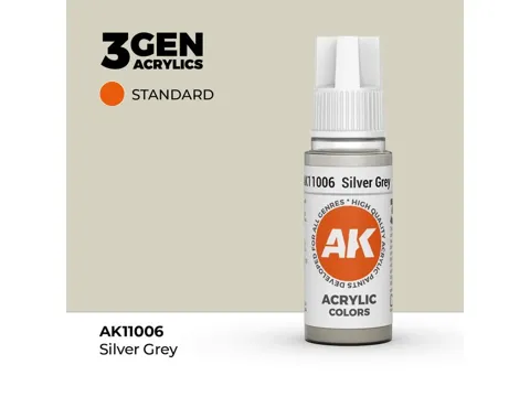 Lahvička akrylové barvy AK Acrylics 3GEN AK11006 stříbřitě šedá Silver Grey 17 ml