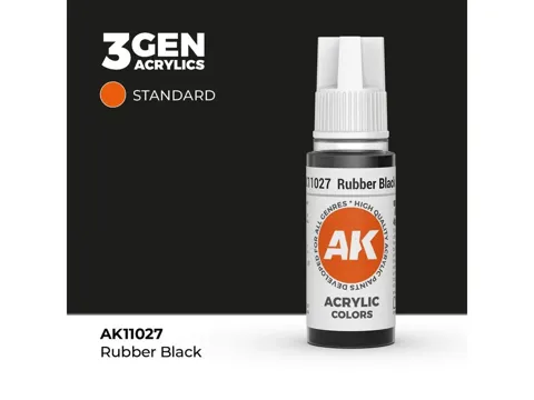 Lahvička akrylové barvy AK Acrylics 3GEN AK11027 gumová černá Rubber Black 17 ml