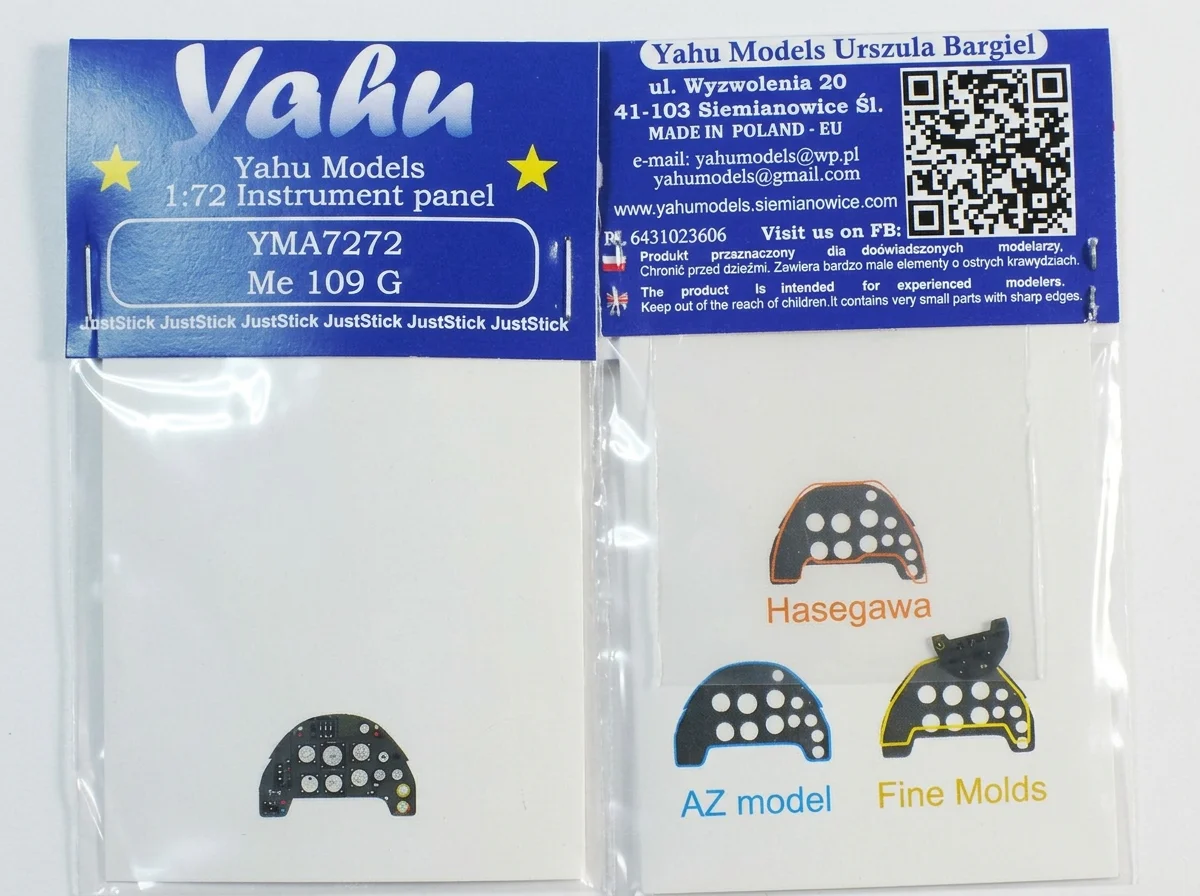 Barevný fotolept přístrojové desky Yahu Models YMA7272 Me-109G-6 v měřítku 1/72