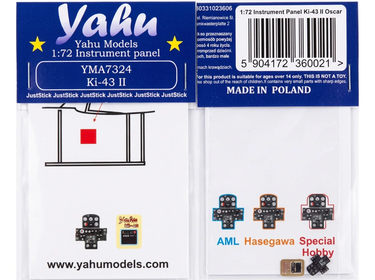 Barevná fotoleptaná přístrojová deska Yahu Models YMA7324 pro Ki-43-II v měřítku 1/72