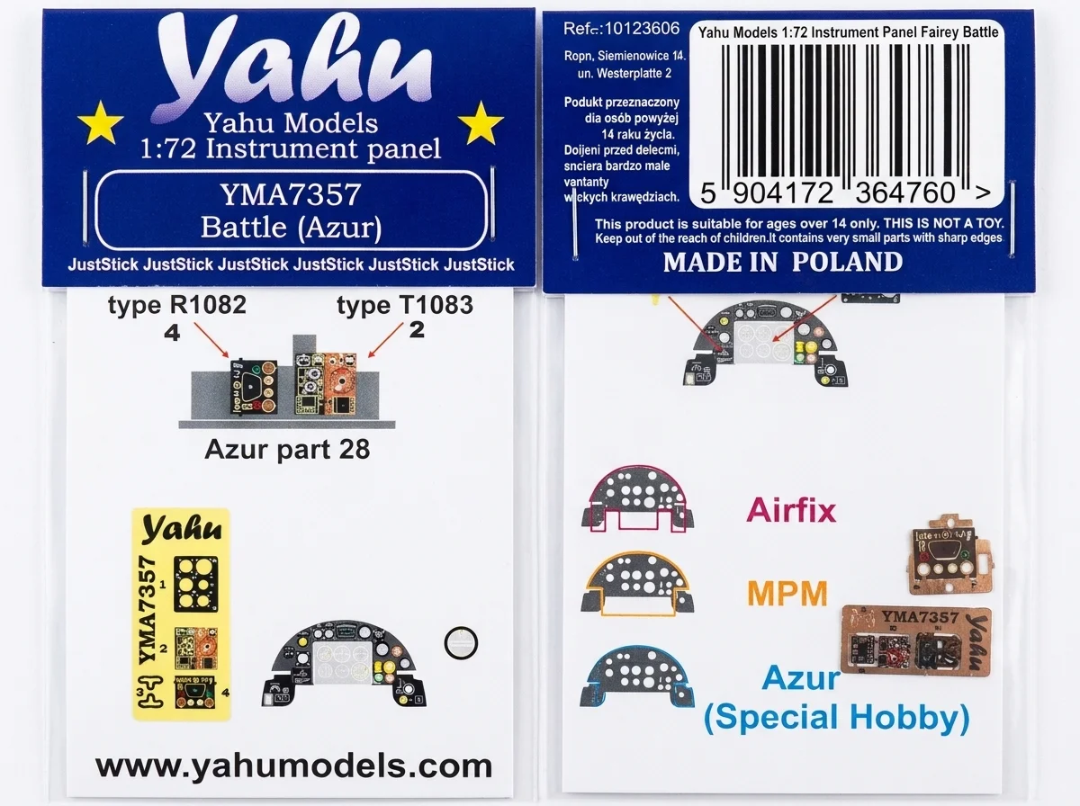 Barevný fotolept Yahu Models YMA7357 – přístrojová deska Fairey Battle v měřítku 1/72