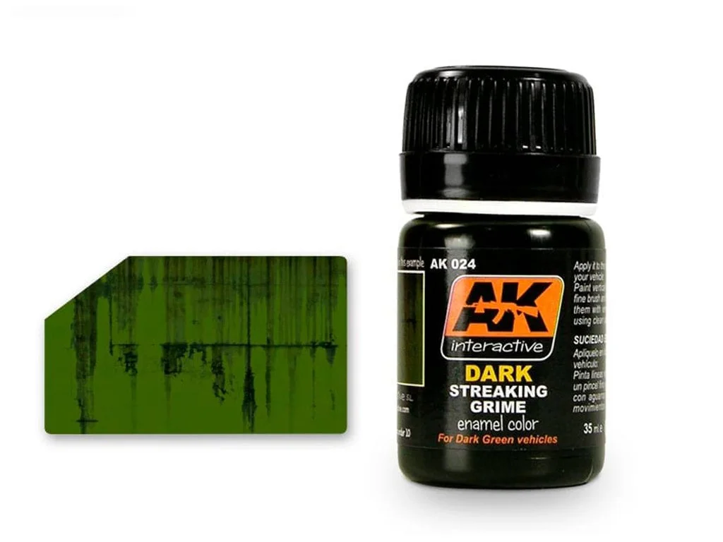 AK Interactive Enamel Effects AK024 Streaking Grime for Dark Vehicles – stékající špína pro tmavá vozidla (35 ml)