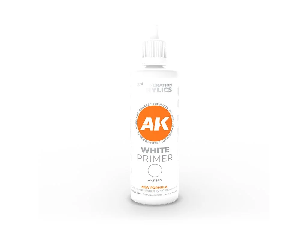 Lahvička akrylového primeru AK Interactive 3GEN AK11240 bílý, 100 ml