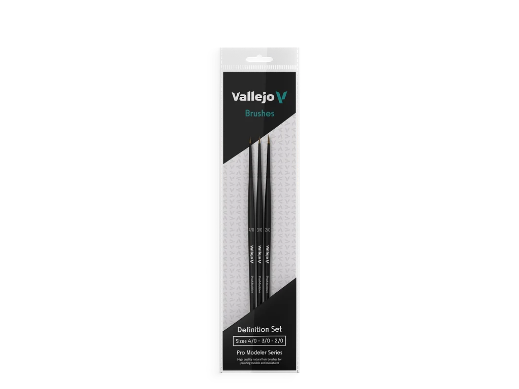 Sada štětců Vallejo Brush Set B01990 Pro Modeler Definition Set z přírodního vlasu, velikosti 4/0, 3/0, 2/0