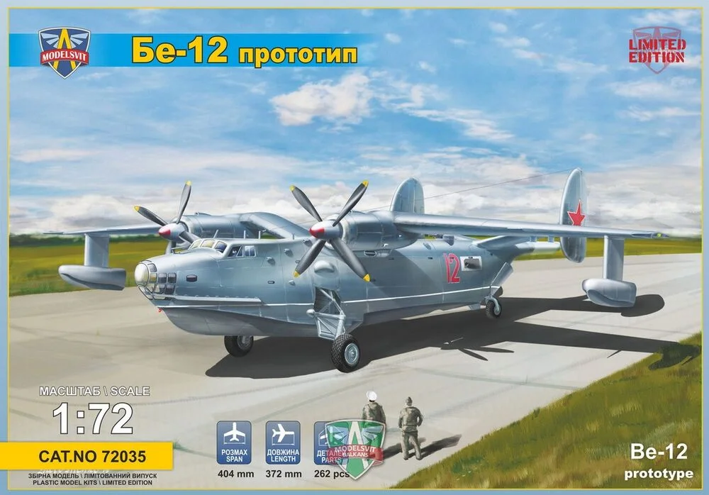 Plastikový model hydroplánu Beriev Be-12 Prototype, stavebnice ModelSvit 72035 v měřítku 1/72