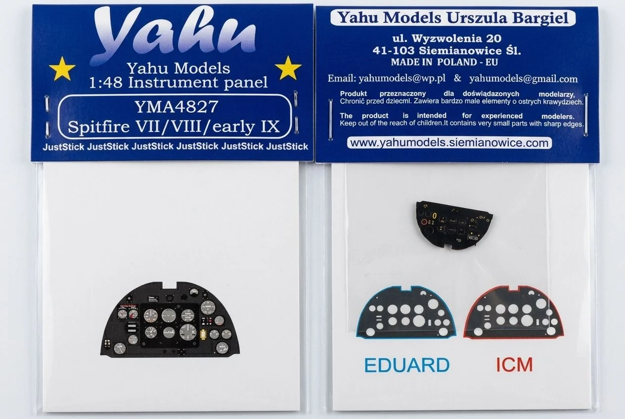 Barevná leptaná přístrojová deska Yahu Models YMA4827 pro Spitfire Mk.VII/VIII/IX v měřítku 1/48