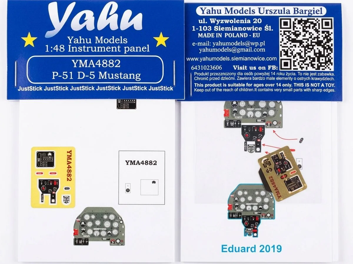 Předbarvená přístrojová deska Yahu Models YMA4882 pro P-51 D-5 v měřítku 1/48