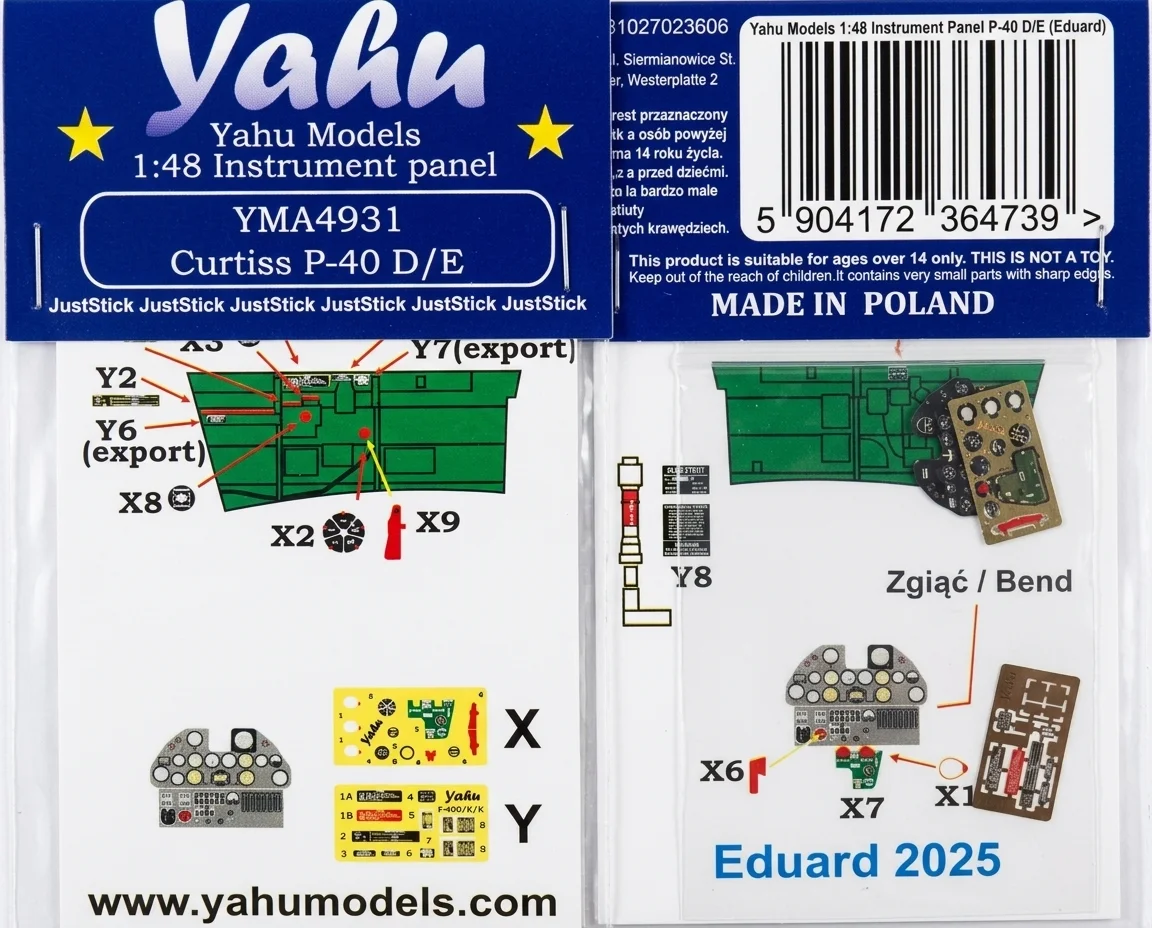 Barevná fotoleptaná přístrojová deska Yahu Models YMA4931 pro P-40 E Kittyhawk v měřítku 1/48